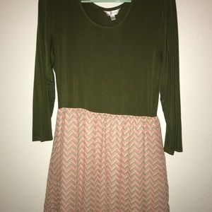green, white and pink chevron dress